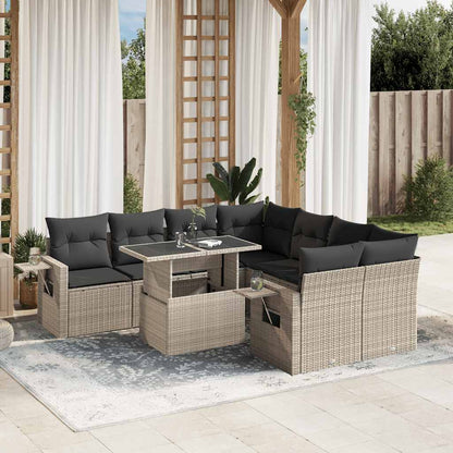 Set De Sofás De Jardín Con Cojines 9 Pzas Ratán Sintético Beige