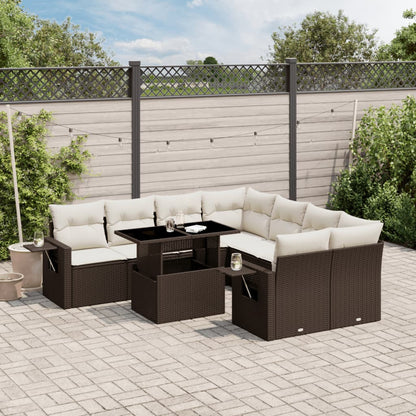 Set De Sofás De Jardín Con Cojines 9 Pzas Ratán Sintético Beige