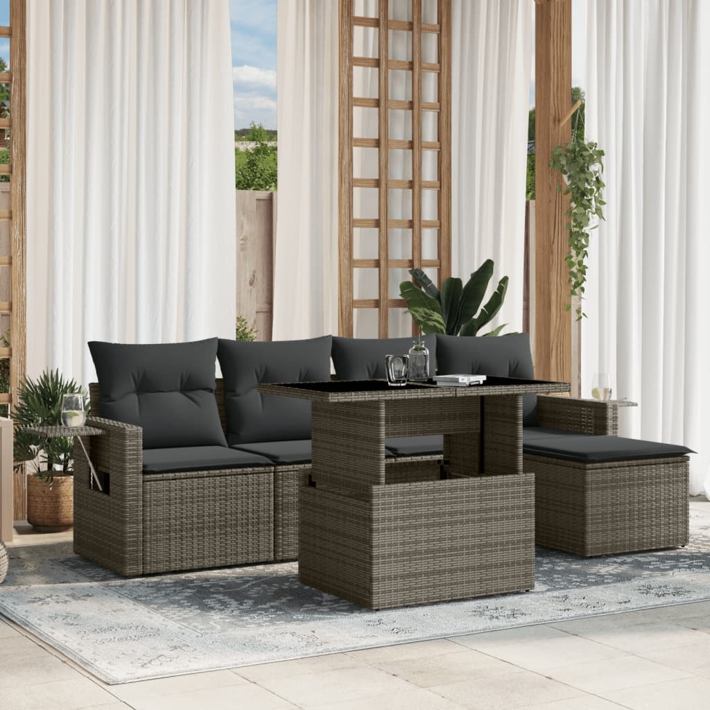Set De Sofás De Jardín 6 Piezas Y Cojines Ratán Sintético