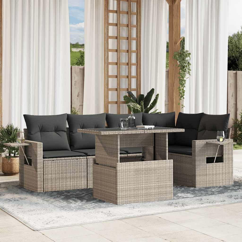 Set De Sofás De Jardín 6 Piezas Y Cojines Ratán Sintético Negro