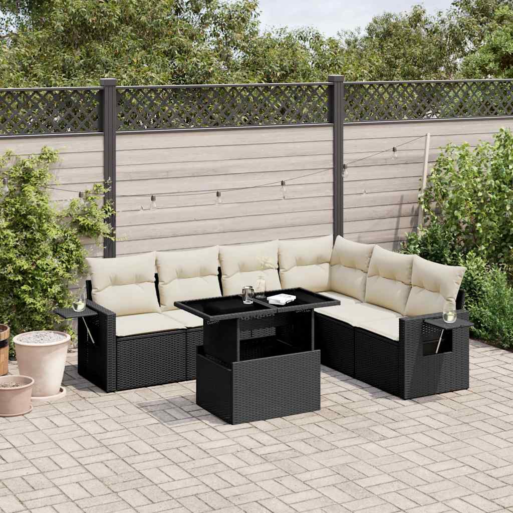 Set Sofás De Jardín 7 Piezas Y Cojines Ratán Sintético Beige