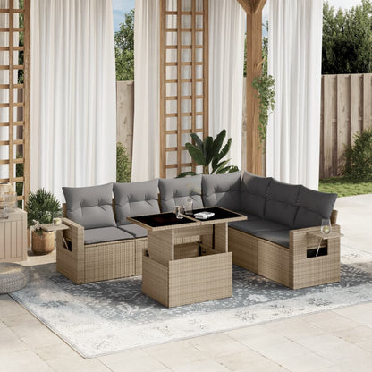 Set Sofás De Jardín 7 Piezas Y Cojines Ratán Sintético Beige