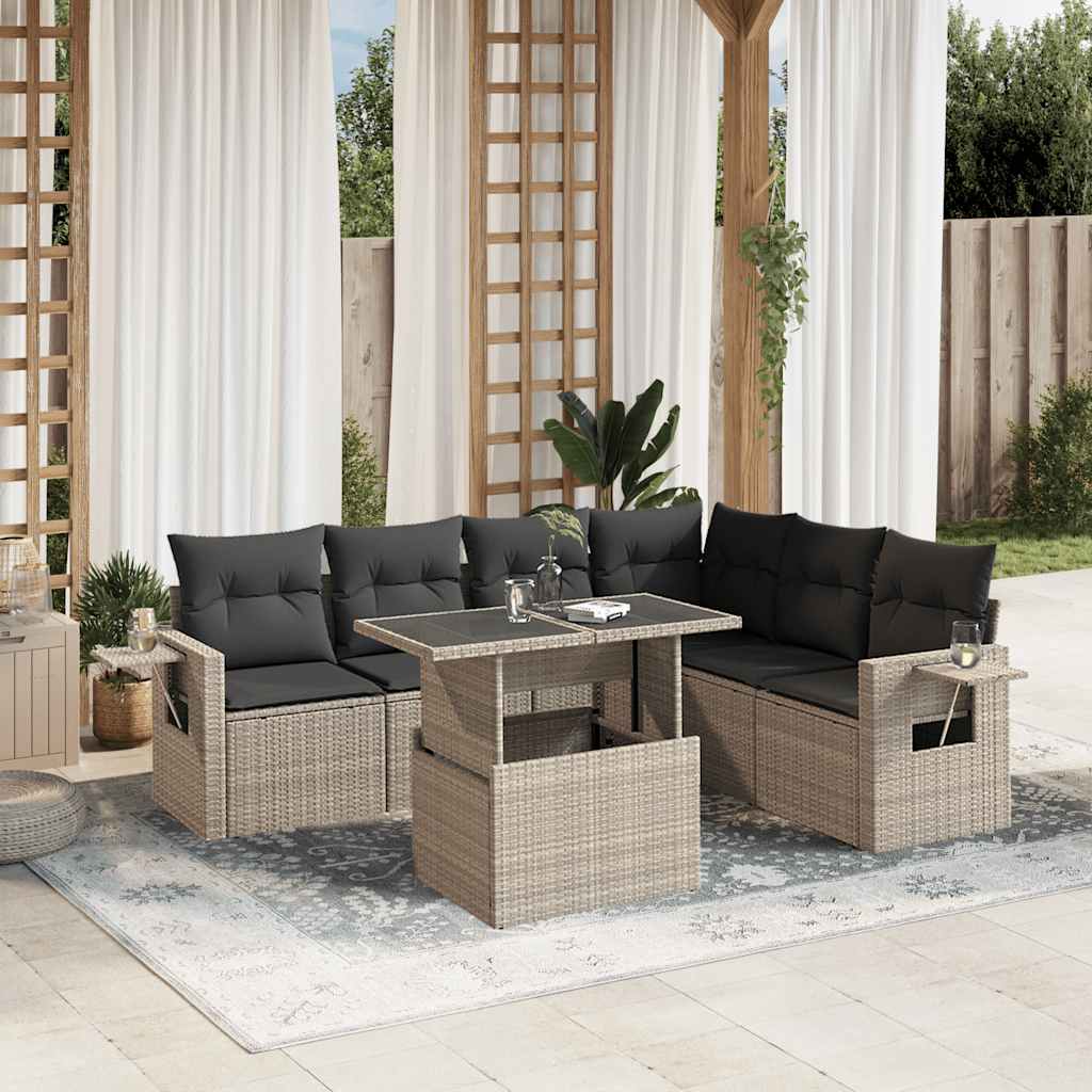 Set Sofás De Jardín 7 Piezas Y Cojines Ratán Sintético Beige
