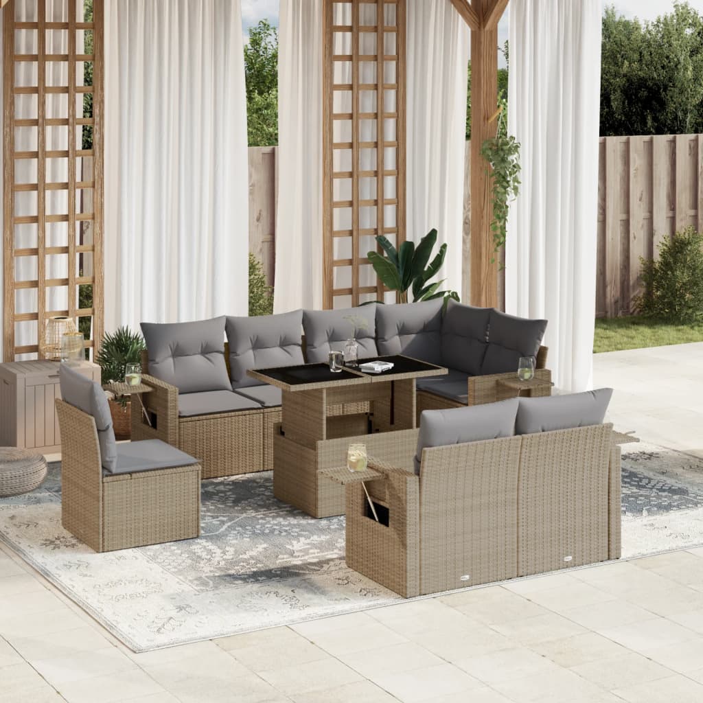Set De Sofás De Jardín Con Cojines 9 Pzas Ratán Sintético