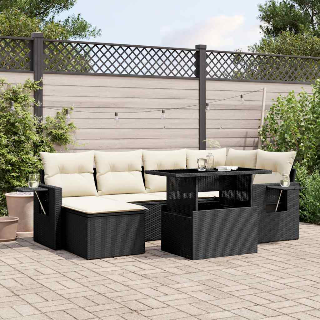 Set De Sofás De Jardín 7 Pzas Con Cojines Ratán Sintético Negro