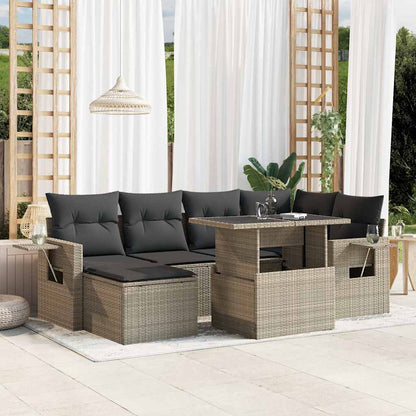 Set De Sofás De Jardín 7 Pzas Con Cojines Ratán Sintético Negro