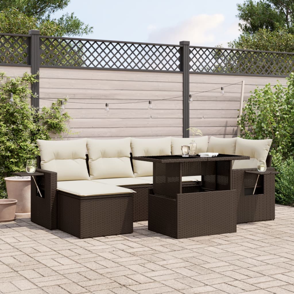 Set De Sofás De Jardín 7 Pzas Con Cojines Ratán Sintético Negro