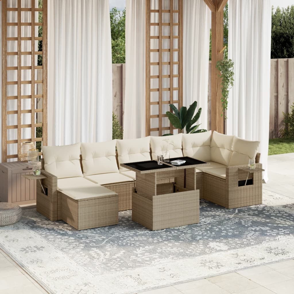 Set Sofás De Jardín 8 Piezas Y Cojines Ratán Sintético Marrón