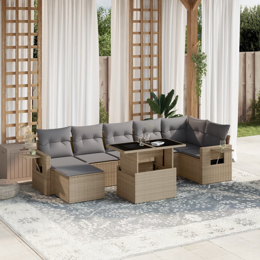 Set Sofás De Jardín 8 Piezas Y Cojines Ratán Sintético Marrón