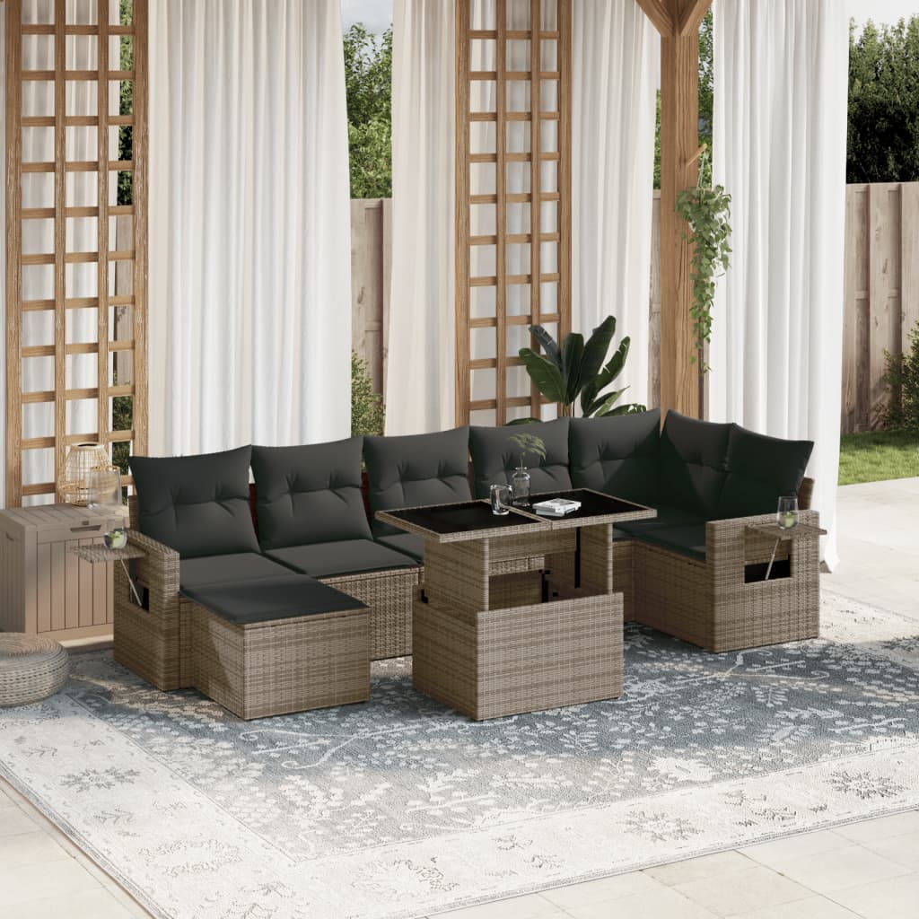 Set Sofás De Jardín 8 Piezas Y Cojines Ratán Sintético Marrón