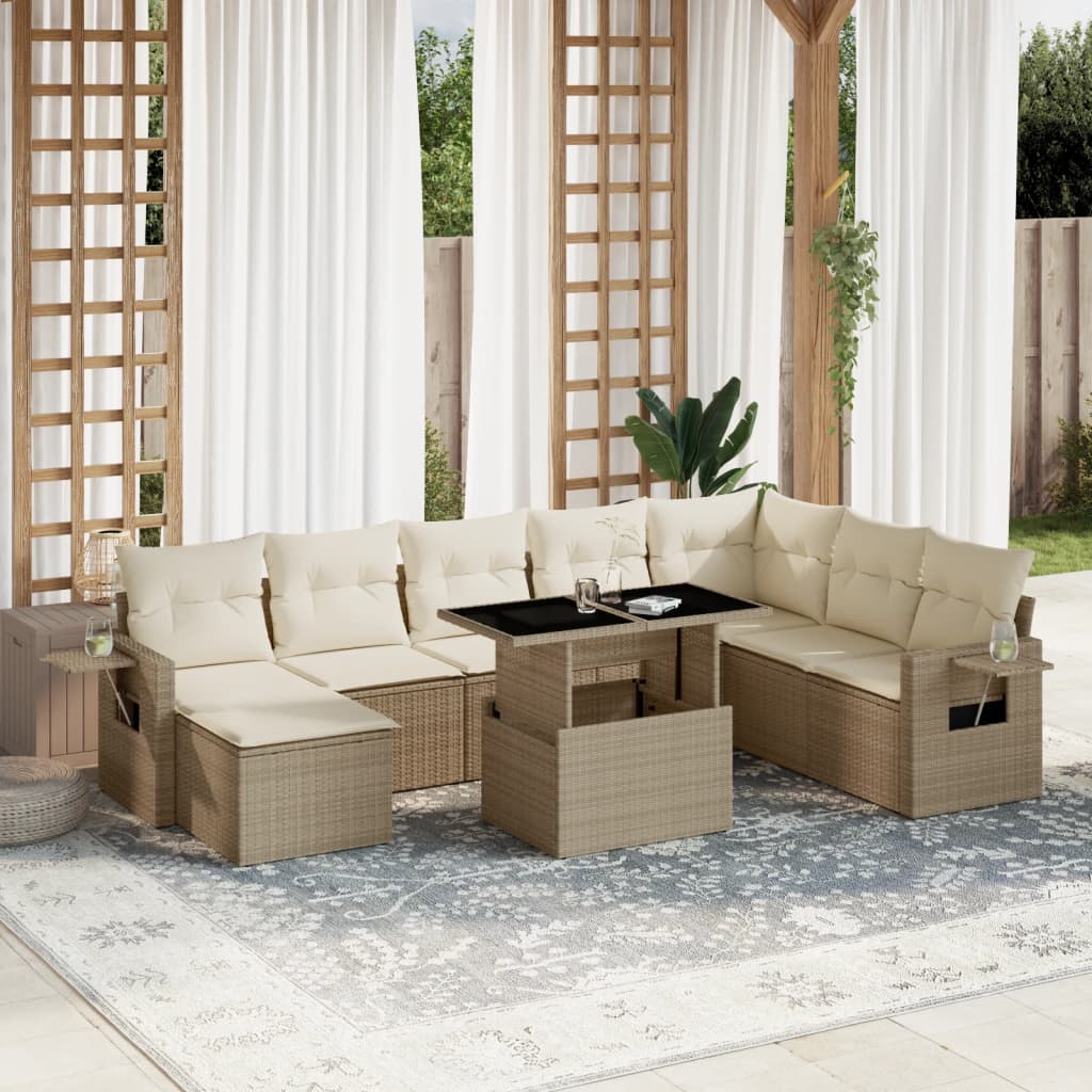 Set De Sofás De Jardín Con Cojines 9 Pzas Ratán Sintético