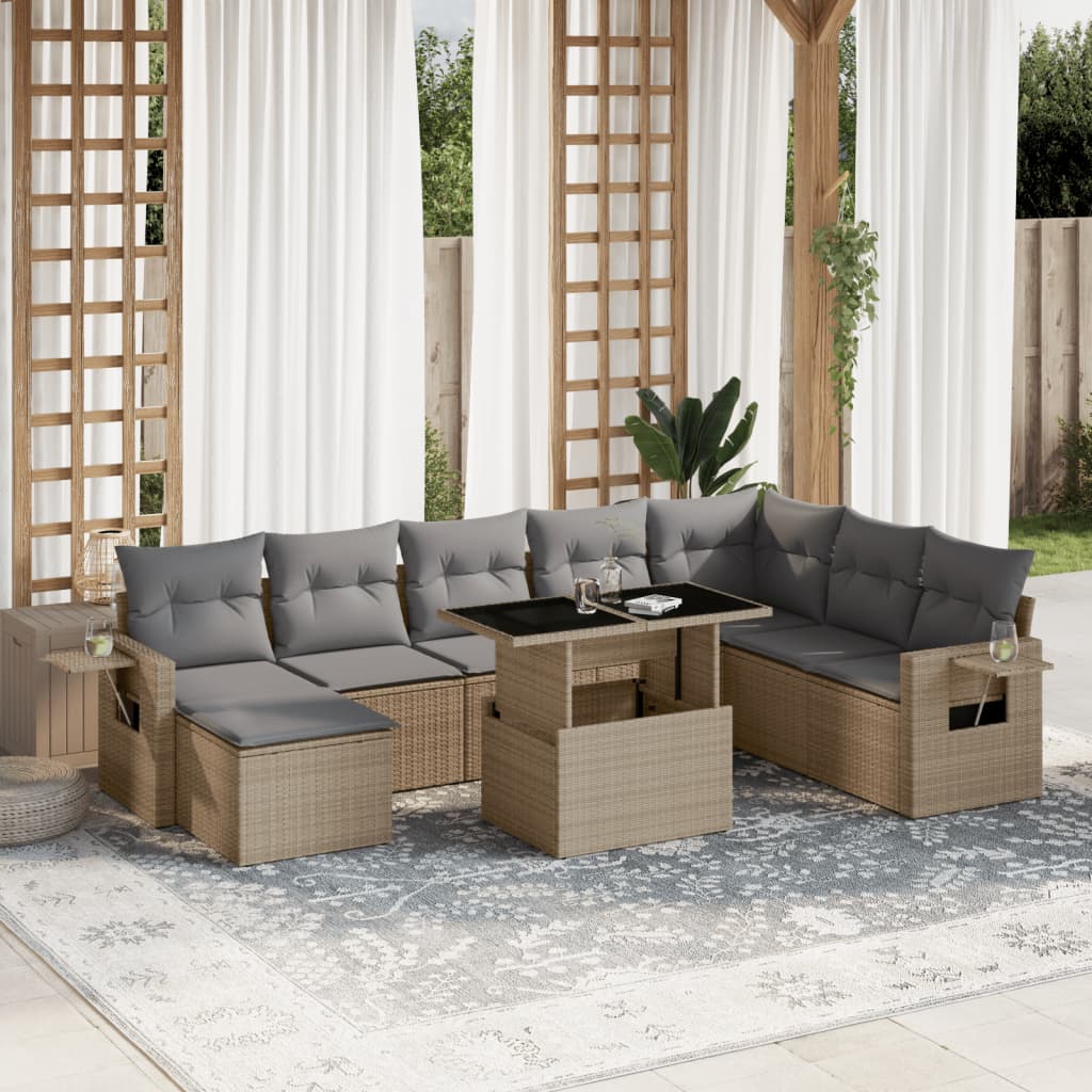 Set De Sofás De Jardín Con Cojines 9 Pzas Ratán Sintético