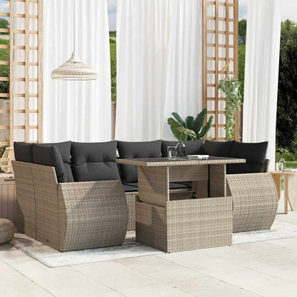 Set De Sofás De Jardín 7 Pzas Con Cojines Ratán Sintético Negro