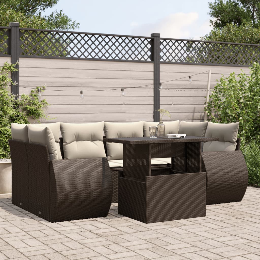Set De Sofás De Jardín 7 Pzas Con Cojines Ratán Sintético Negro