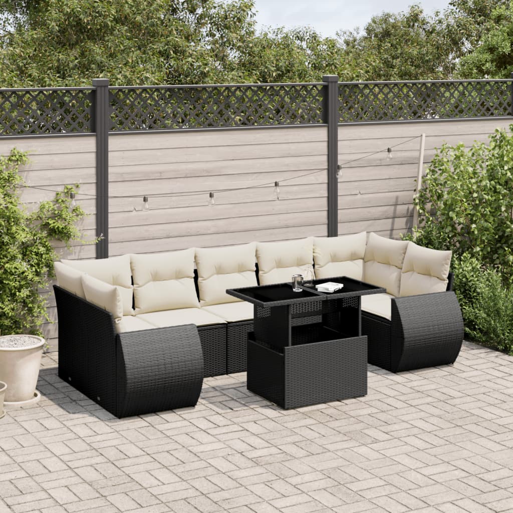 Set Sofás De Jardín 8 Piezas Y Cojines Ratán Sintético Marrón