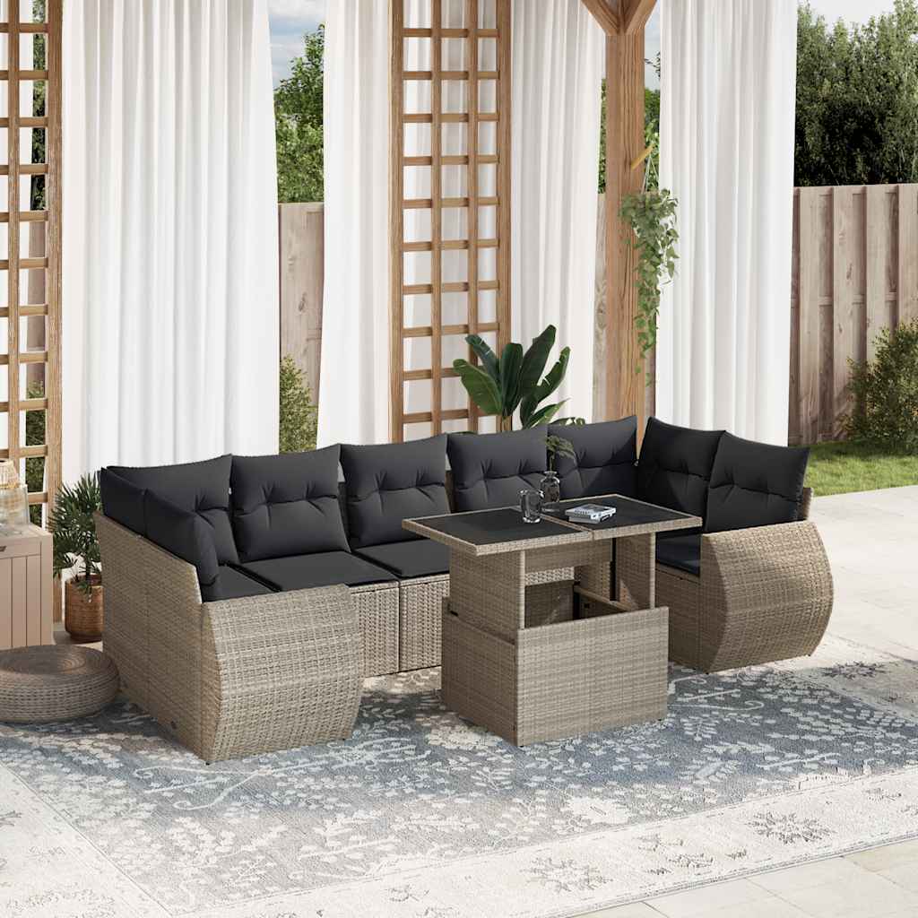 Set Sofás De Jardín 8 Piezas Y Cojines Ratán Sintético Marrón
