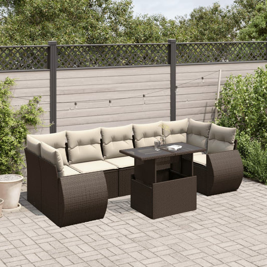Set Sofás De Jardín 8 Piezas Y Cojines Ratán Sintético Marrón