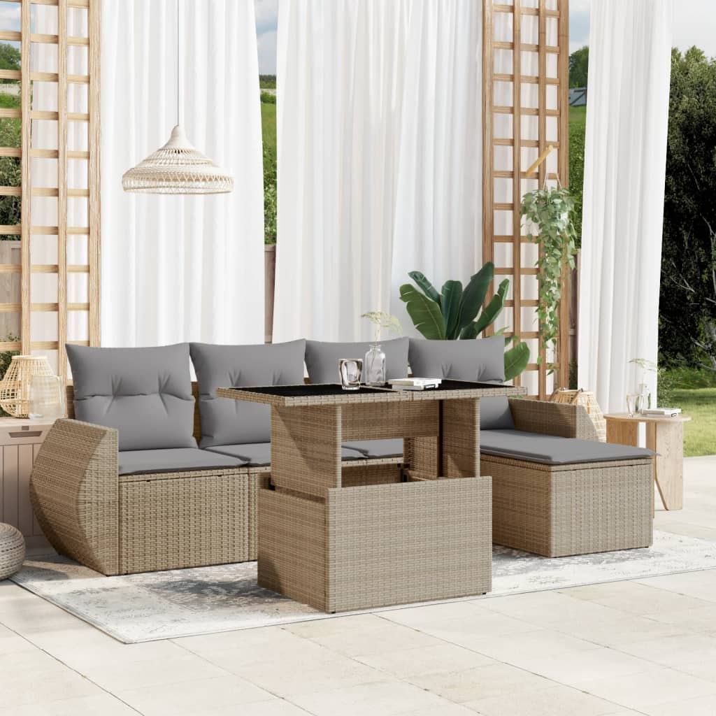 Set Sofás De Jardín 6 Piezas Y Cojines Ratán Sintético Marrón