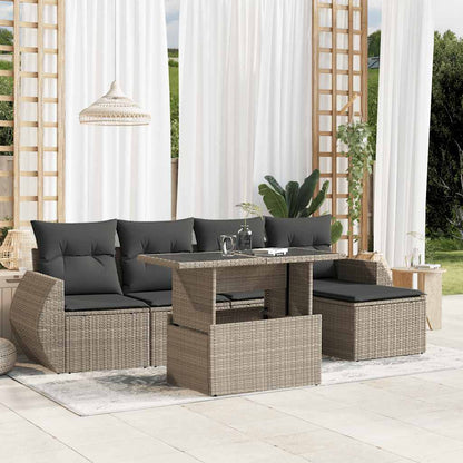 Set Sofás De Jardín 6 Piezas Y Cojines Ratán Sintético Marrón
