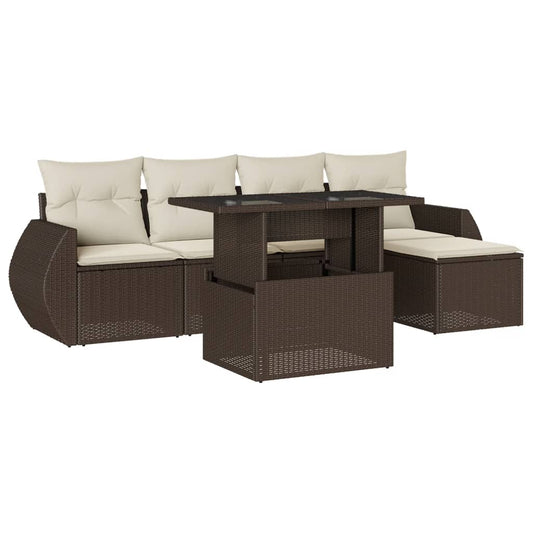 Set Sofás De Jardín 6 Piezas Y Cojines Ratán Sintético Marrón