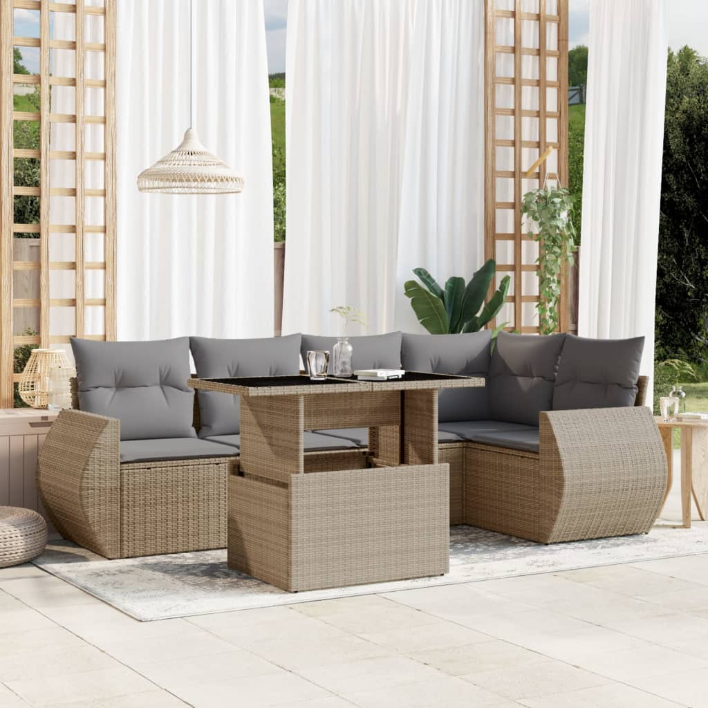 Set De Sofás De Jardín 6 Piezas Y Cojines Ratán Sintético