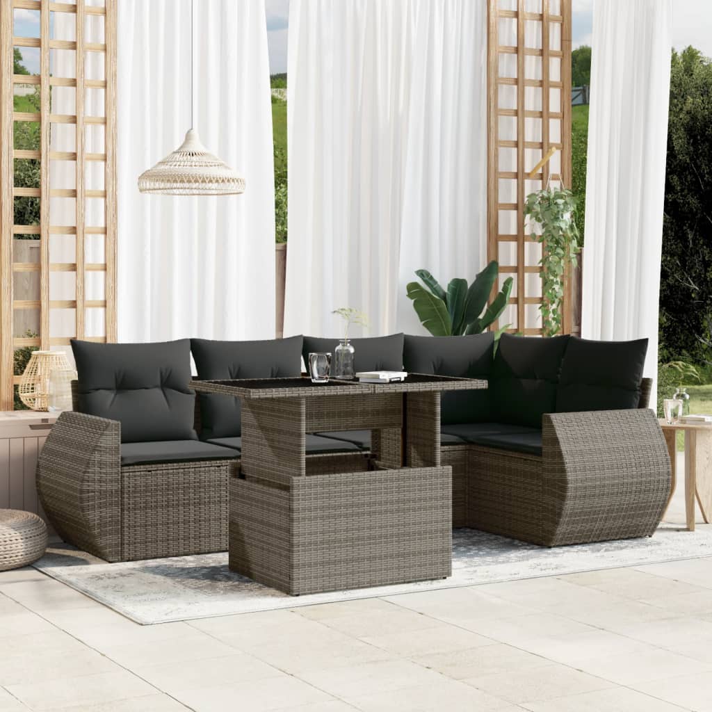 Set De Sofás De Jardín 6 Piezas Y Cojines Ratán Sintético