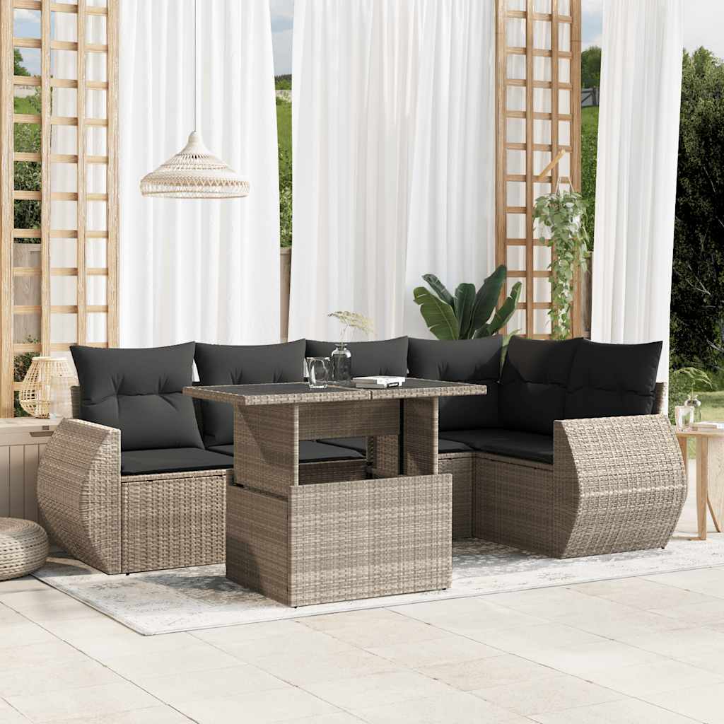 Set De Sofás De Jardín 6 Piezas Y Cojines Ratán Sintético