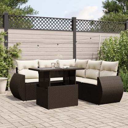 Set Sofás De Jardín 6 Piezas Y Cojines Ratán Sintético Marrón