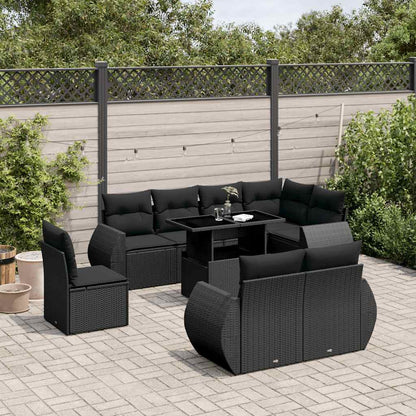 Set De Sofás De Jardín 9 Pzas Y Cojines Ratán Sintético Marrón