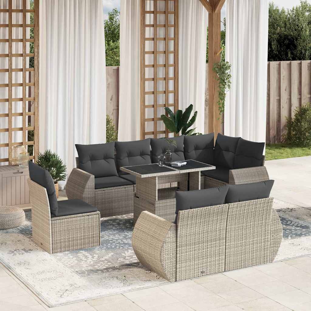 Set De Sofás De Jardín 9 Pzas Y Cojines Ratán Sintético Marrón