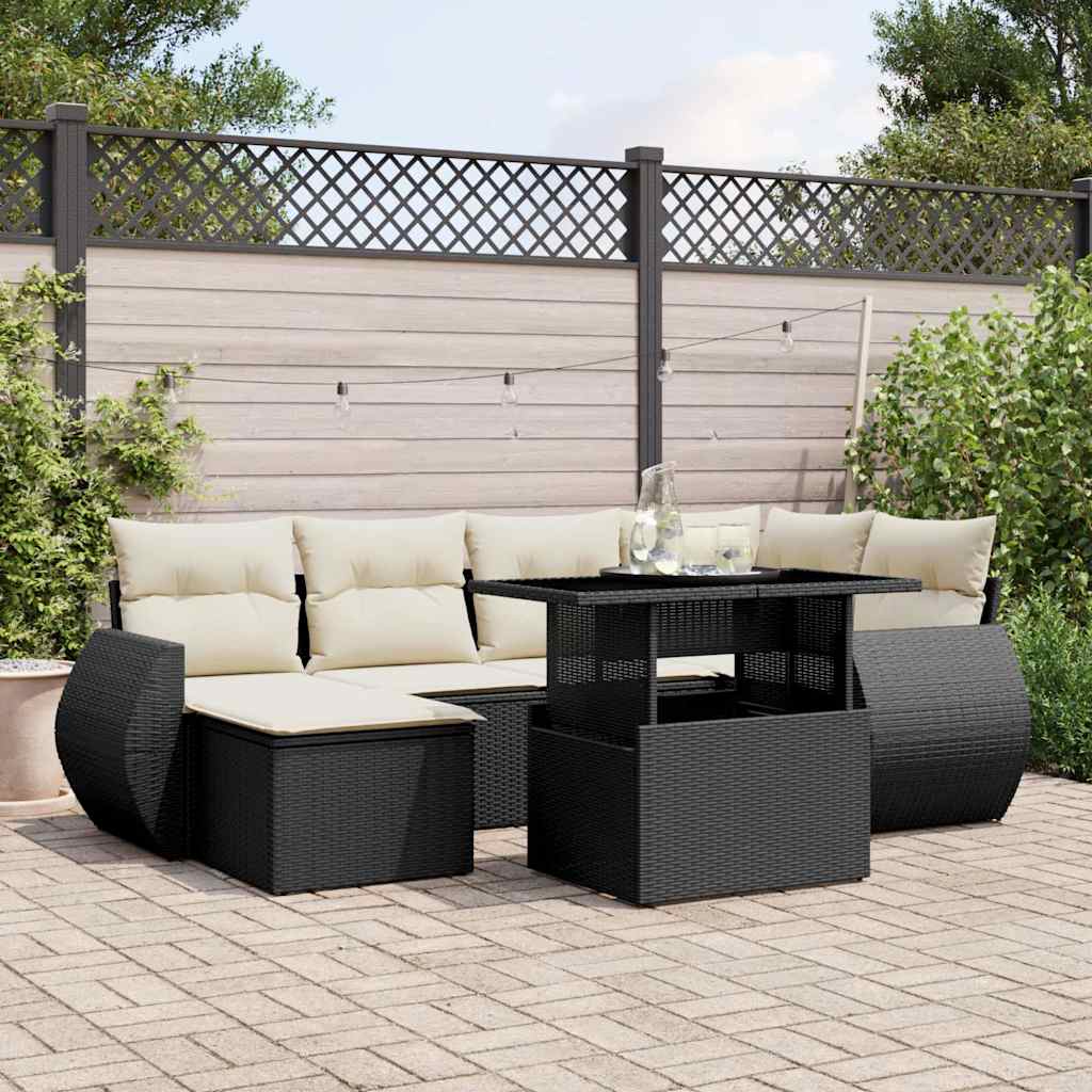 Set Sofás De Jardín 7 Piezas Y Cojines Ratán Sintético Beige