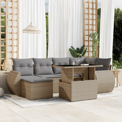 Set Sofás De Jardín 7 Piezas Y Cojines Ratán Sintético Beige