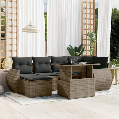 Set Sofás De Jardín 7 Piezas Y Cojines Ratán Sintético Beige