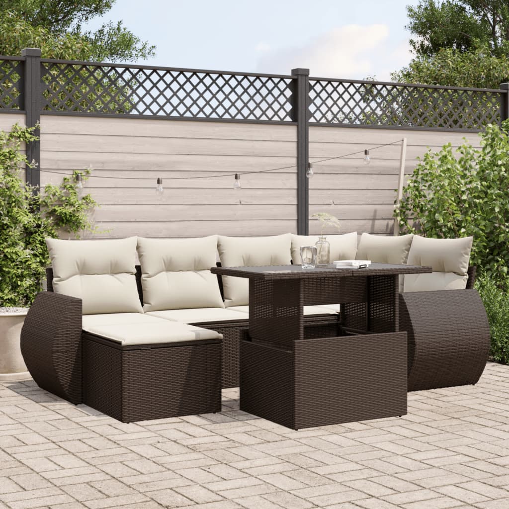 Set Sofás De Jardín 7 Piezas Y Cojines Ratán Sintético Beige