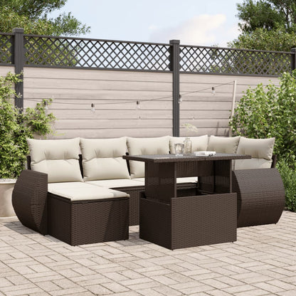 Set Sofás De Jardín 7 Piezas Y Cojines Ratán Sintético Beige