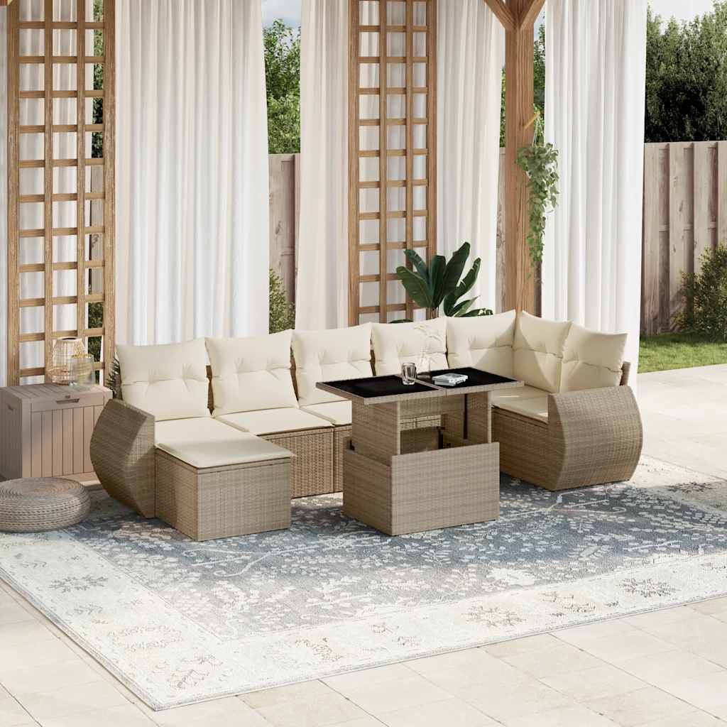 Set Sofás De Jardín 8 Piezas Y Cojines Ratán Sintético Marrón