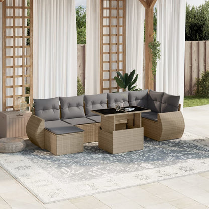 Set Sofás De Jardín 8 Piezas Y Cojines Ratán Sintético Marrón