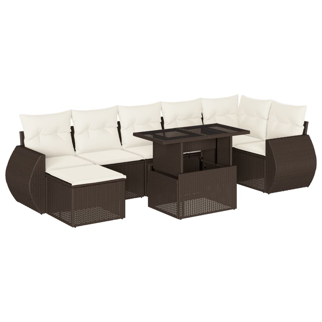 Set Sofás De Jardín 8 Piezas Y Cojines Ratán Sintético Marrón