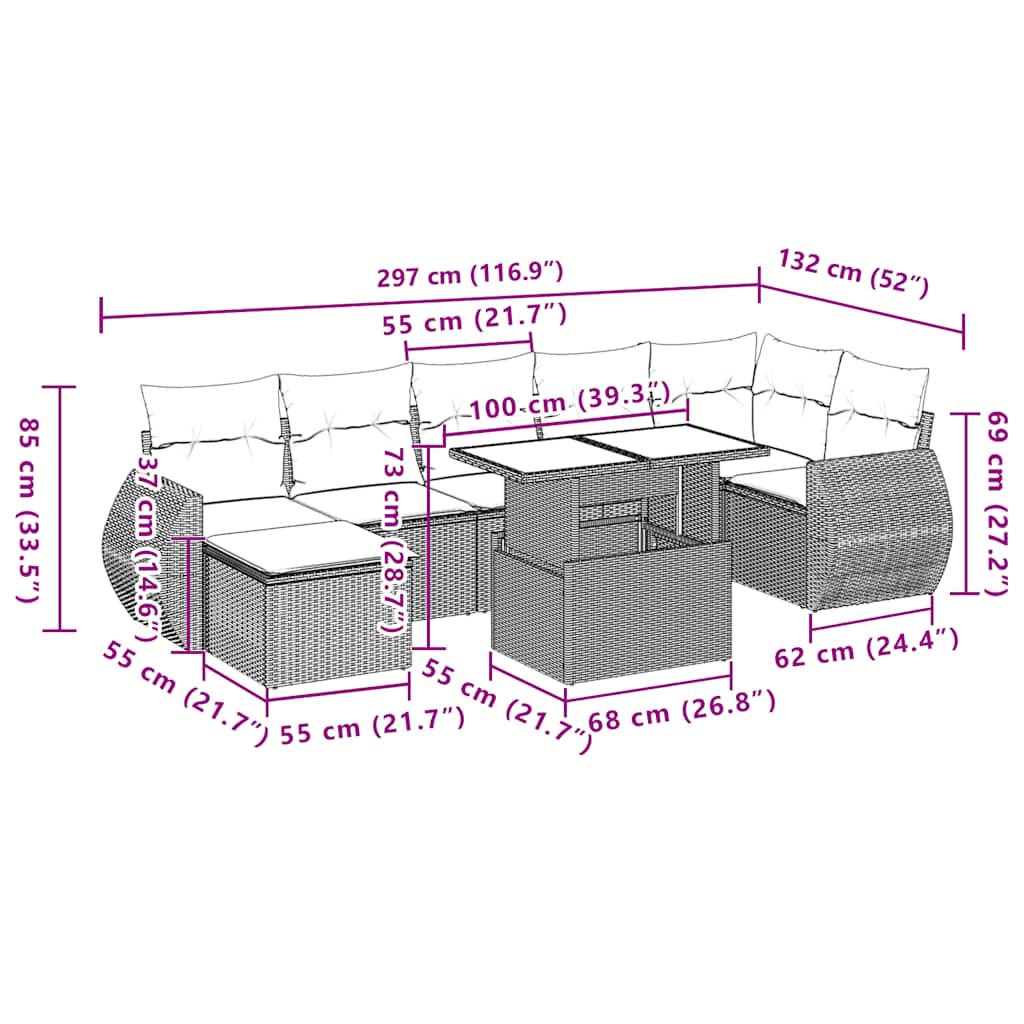 Set Sofás De Jardín 8 Piezas Y Cojines Ratán Sintético Marrón