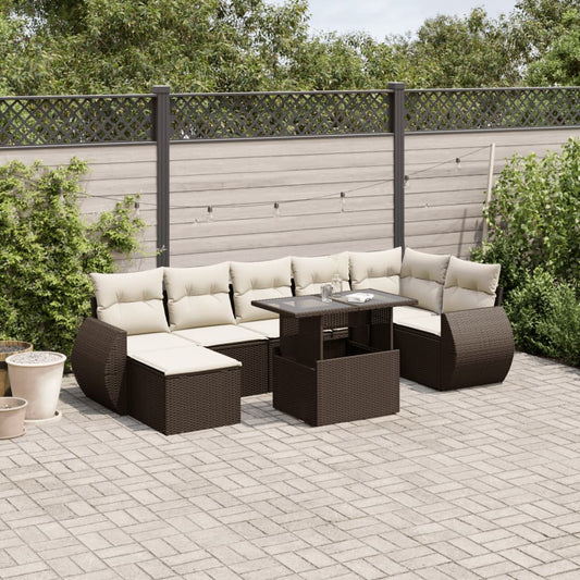 Set Sofás De Jardín 8 Piezas Y Cojines Ratán Sintético Marrón