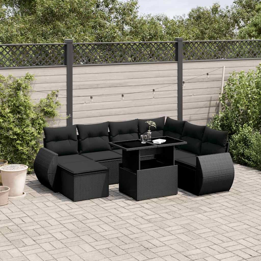 Set Sofás De Jardín 8 Piezas Y Cojines Ratán Sintético Marrón