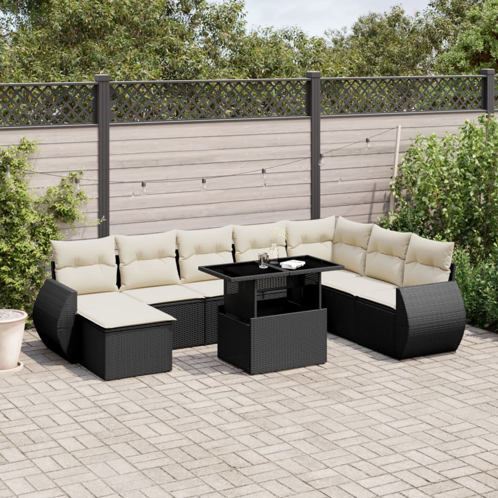 Set De Sofás De Jardín 9 Pzas Y Cojines Ratán Sintético Marrón