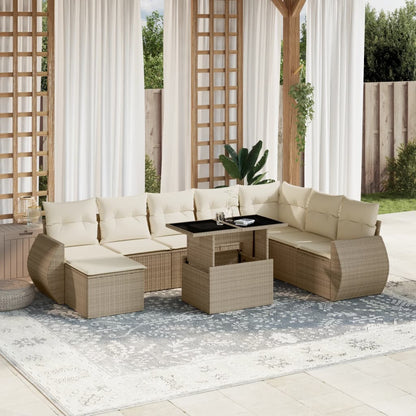 Set De Sofás De Jardín 9 Pzas Y Cojines Ratán Sintético Marrón