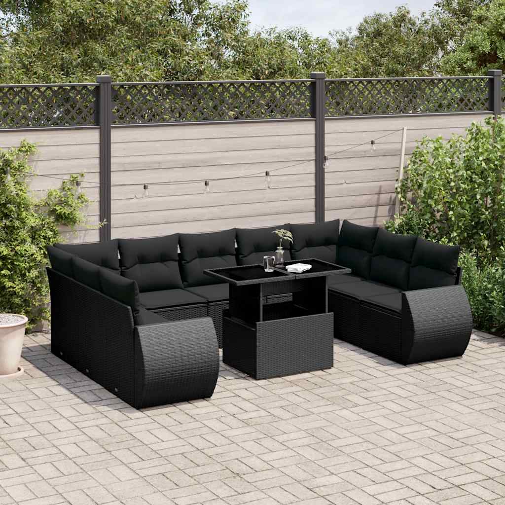 Set De Sofás De Jardín Y Cojines 10 Pzas Ratán Sintético Negro