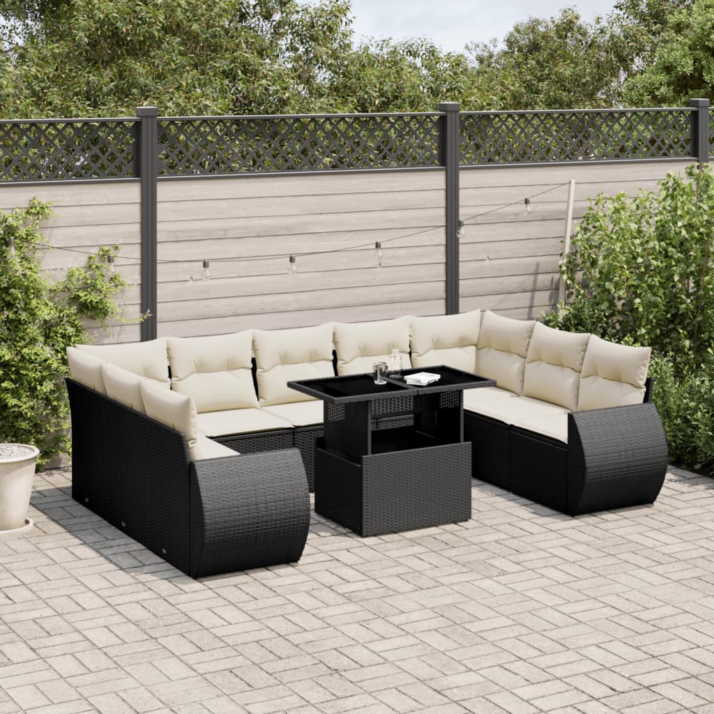 Set De Sofás De Jardín Y Cojines 10 Pzas Ratán Sintético Negro