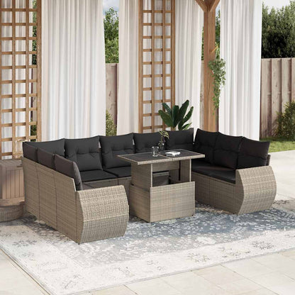 Set De Sofás De Jardín Y Cojines 10 Pzas Ratán Sintético Negro