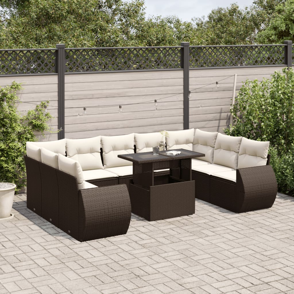 Set De Sofás De Jardín Y Cojines 10 Pzas Ratán Sintético Negro