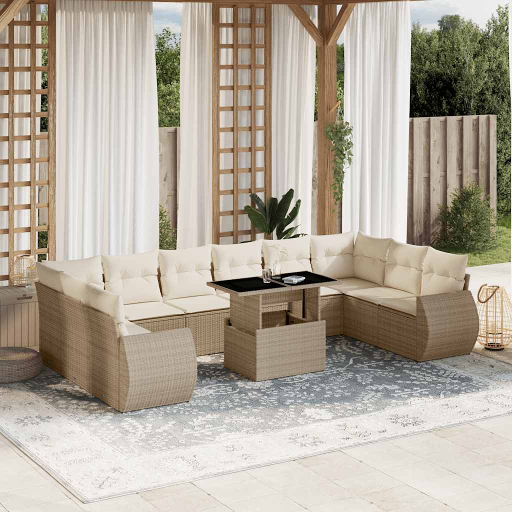 Set De Sofás De Jardín 11 Pzas Cojines Ratán Sintético Marrón