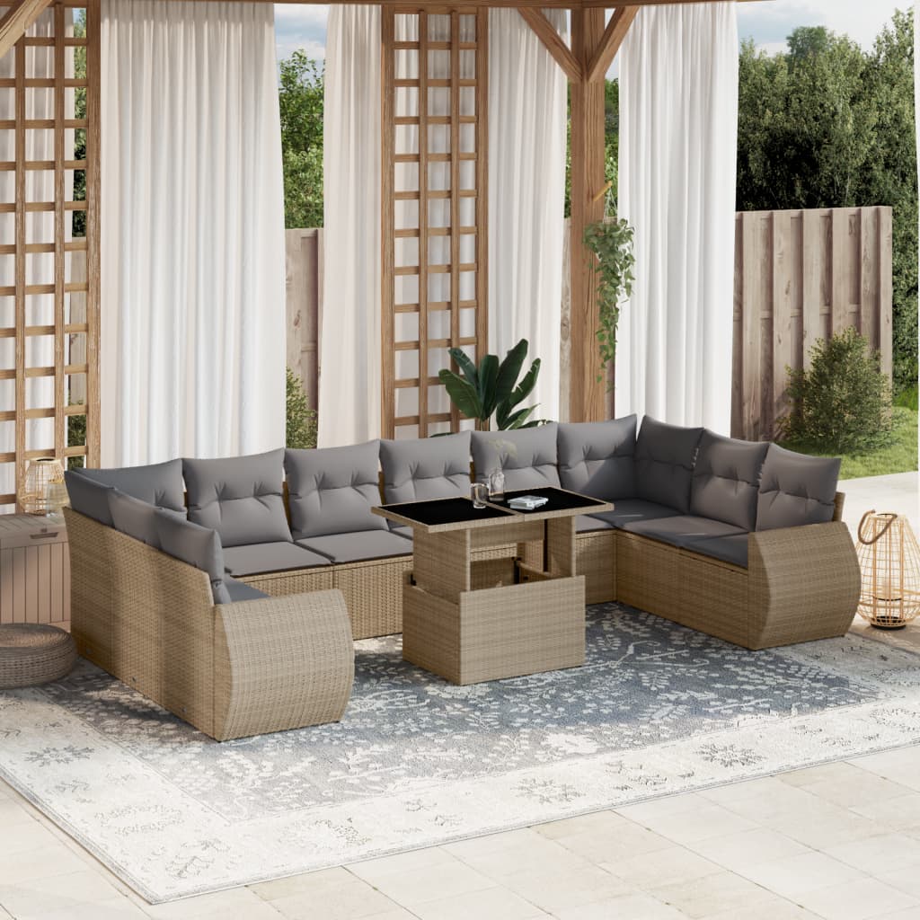 Set De Sofás De Jardín 11 Pzas Cojines Ratán Sintético Marrón