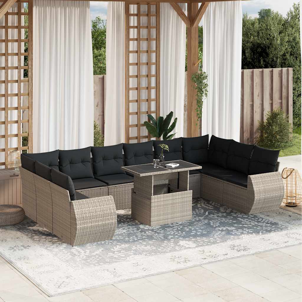 Set De Sofás De Jardín 11 Pzas Cojines Ratán Sintético Marrón